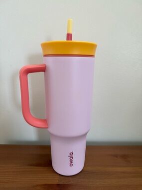 owala Pink & Yellow Insulated Travel Tumbler with Coral Handle